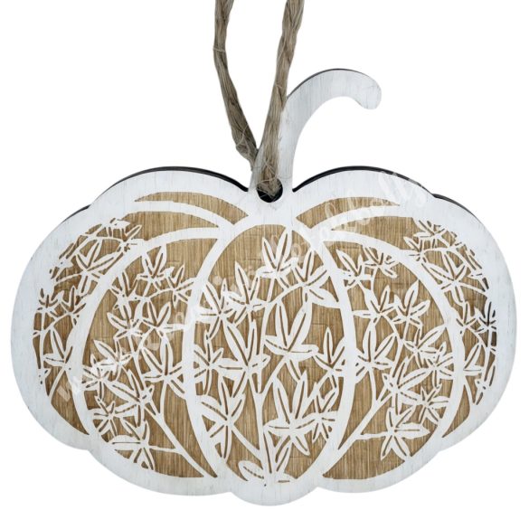 Akasztós fa tök, vintage fehér, 6x5 cm
