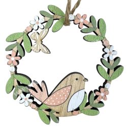 Akasztós fa koszorú madárral, 5,5x5,5 cm