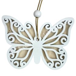 Akasztós fa pillangó, fehér, 7x5,5 cm