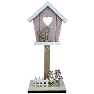 Fa madárház virággal, 9x20 cm