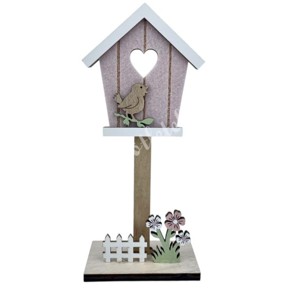 Fa madárház virággal, 9x20 cm