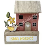 Fa házikó madárral, Isten hozott felirattal, 7x8,5 cm