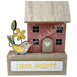 Fa házikó madárral, Isten hozott felirattal, 7x8,5 cm