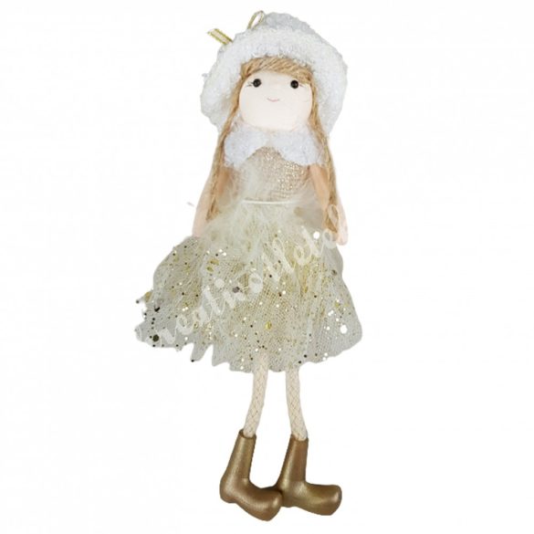 Akasztós textil kislány, pezsgő színű tüll szoknyában, 8x20 cm