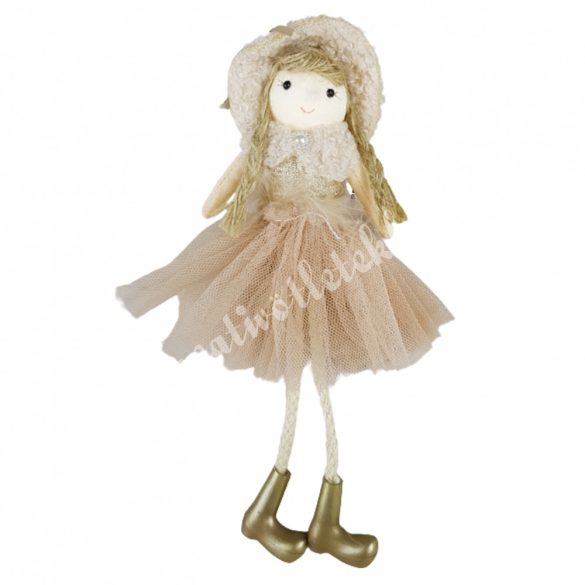 Akasztós textil kislány, púder tüll szoknyában, 8x20 cm