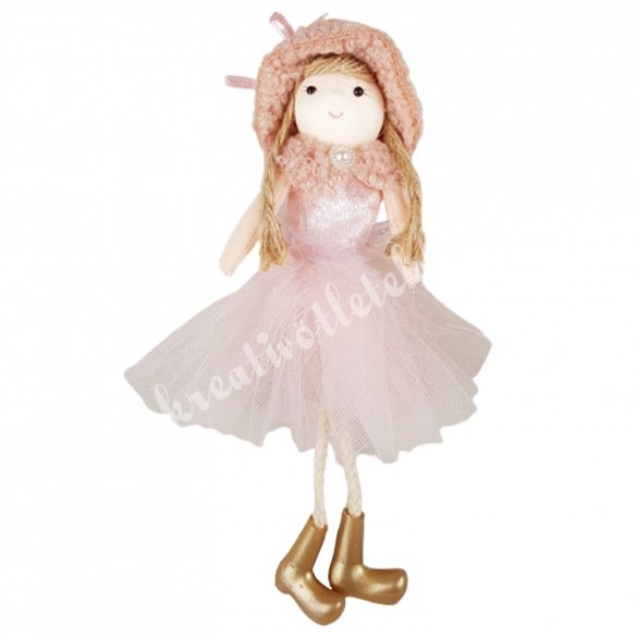 Akasztós textil kislány, rózsaszín tüll szoknyában, 8x20 cm