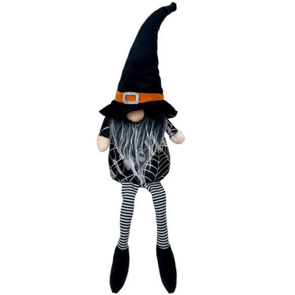 Textil halloween manó fekete kalapban, 13x38 cm