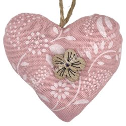 Akasztós textil szív virággal, rózsaszín, 6x5,5 cm
