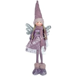 Textil angyal sállal, mályva-ezüst, 18x55 cm