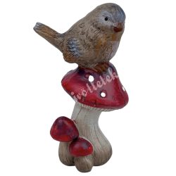 Polyresin madár gombán, 7x12 cm