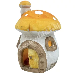Kerámia gombaház, led világítással, sárga, 8x12 cm