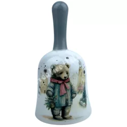 Kerámia fehér csengő, macival, 7,2x14 cm
