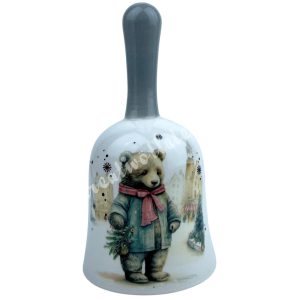 Kerámia fehér csengő, macival, 7,2x14 cm