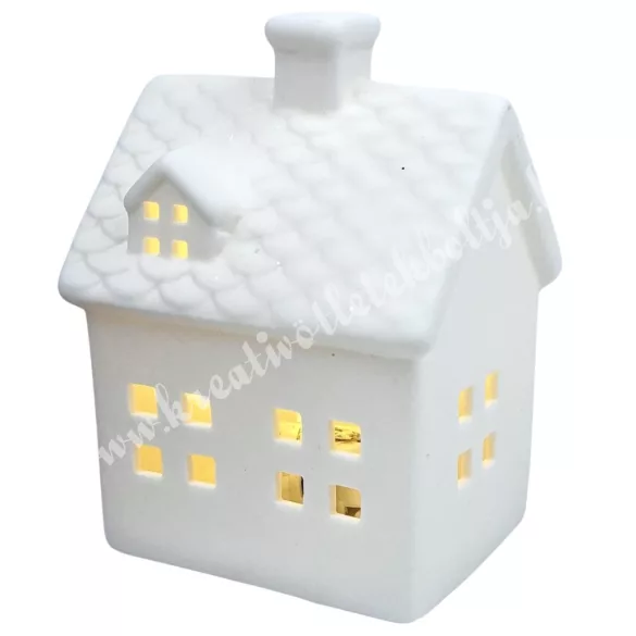 Porcelán házikó LED világítással, 7x9 cm