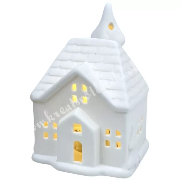 Porcelán házikó LED világítással, 7,5x10 cm