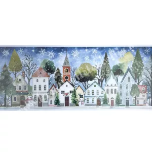 Ablakmatrica, téli falu, csillámos, 47x19 cm