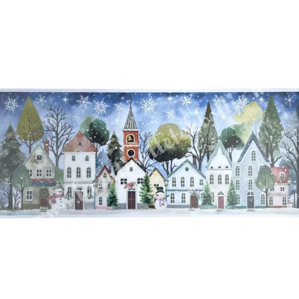 Ablakmatrica, téli falu, csillámos, 47x19 cm