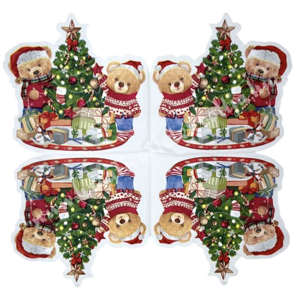 Szalvéta, karácsonyfa macikkal, 30,5x30,5 cm, 12 db/csomag