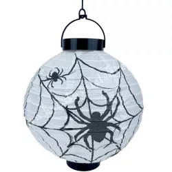Lampion pókkal, LED világítással, fehér, 20 cm