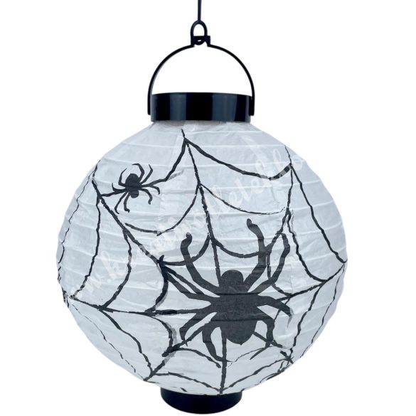 Lampion pókkal, LED világítással, fehér, 20 cm