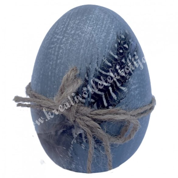 Polyresin tojás tollal, kékesszürke, 6x8 cm