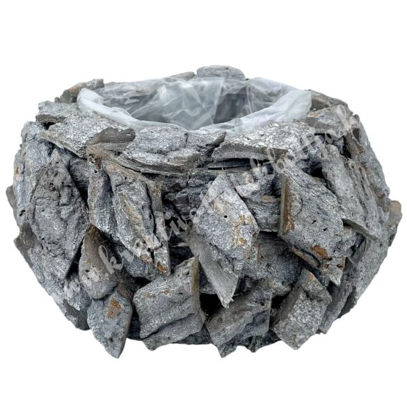 Bélelt kéreg kaspó, szürke, 25x13 cm