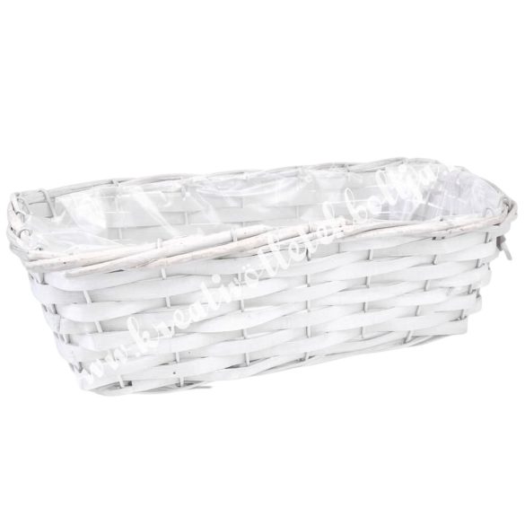 Vesszőkosár, fehér, 30,5x10,5 cm