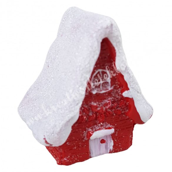 Polyresin havas piros házikó, 4,3x4,5 cm