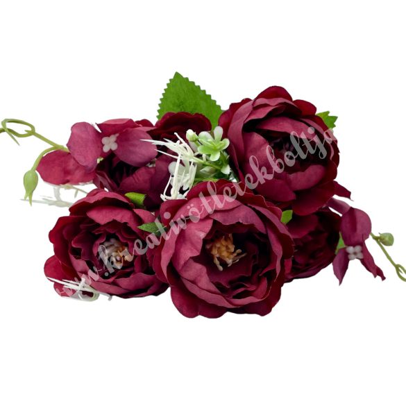 Rózsacsokor apró virágokkal, bordó, 29 cm