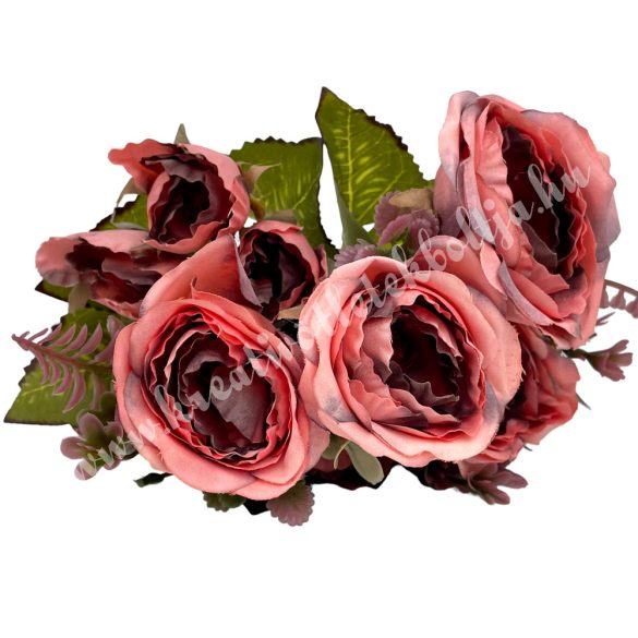 Rózsacsokor páfránnyal, lazac, 30 cm