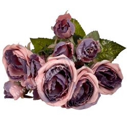 Rózsacsokor páfránnyal, lila-rózsaszín, 30 cm