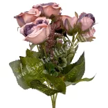 Rózsacsokor páfránnyal, lila-rózsaszín, 30 cm