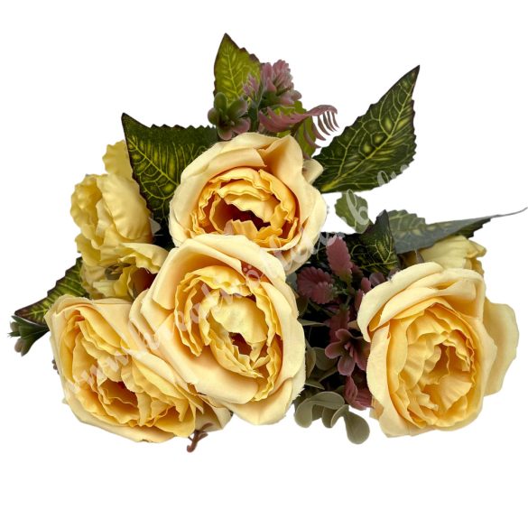 Rózsacsokor páfránnyal, sárga, 30 cm