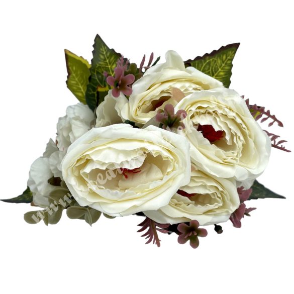 Rózsacsokor páfránnyal, törtfehér, 30 cm