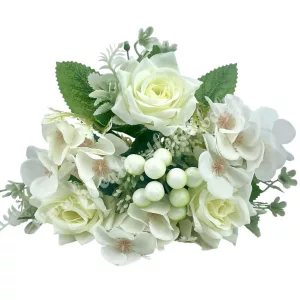 Rózsa-hortenzia csokor, fehér, 30 cm