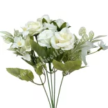Rózsa-hortenzia csokor, fehér-krém, 32 cm