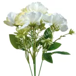 Fodros virágcsokor, fehér-krém, 34 cm
