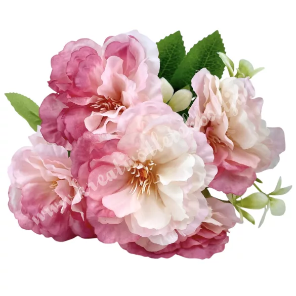 Fodros virágcsokor, rózsaszín-pink, 34 cm