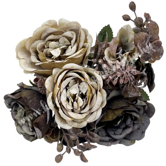 Peonia csokor, cappuccino-barna, 33 cm
