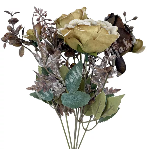 Peonia csokor, cappuccino-barna, 33 cm