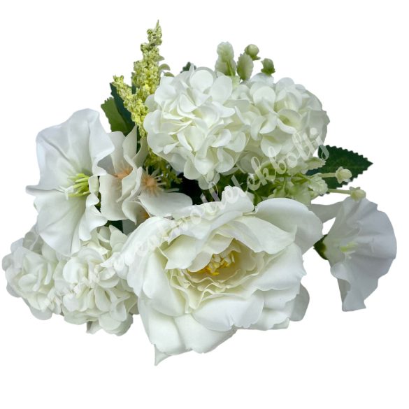 Rózsa-hortenzia csokor, fehér, 30 cm