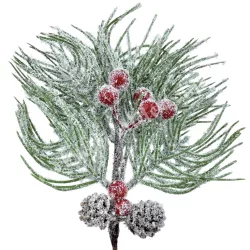 Havas fenyőág bogyóval és tobozzal, 28 cm