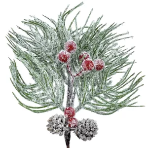 Havas fenyőág bogyóval és tobozzal, 28 cm
