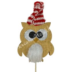 Betűzős fa bagoly sapkában, arany, 6,5x10 cm