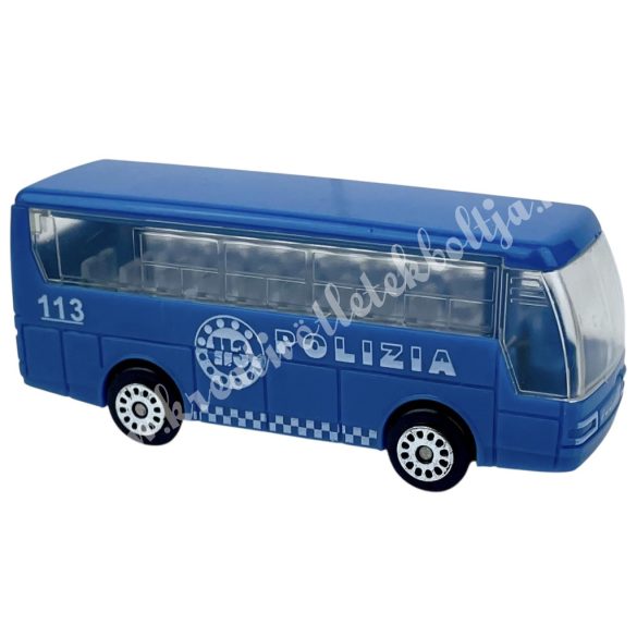 Műanyag rendőr busz, kék, 8x3 cm