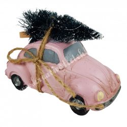 Autó fenyőfával, rózsaszín, 11x8 cm