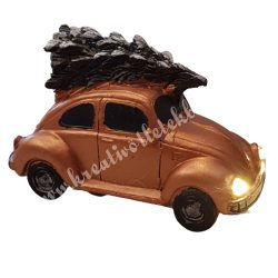 Autó fenyőfával, barna, led világítással, 10,5x7 cm