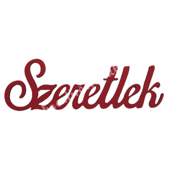 Fa felirat, "Szeretlek", meggypiros, 9,5x2,5 cm