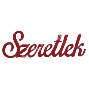 Fa felirat, "Szeretlek", meggypiros, 15x5 cm