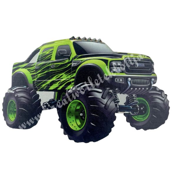 Dekorkarton tábla, Monster truck, zöld, 9,5x6 cm